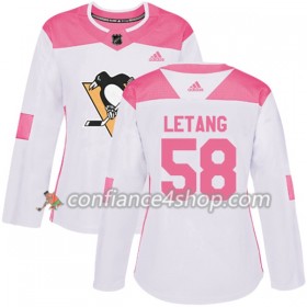 Adidas Maillot de Hockey Pittsburgh Penguins Kris Letang 58 2017-2018 Blanc Rose Fashion Authentic - Femme